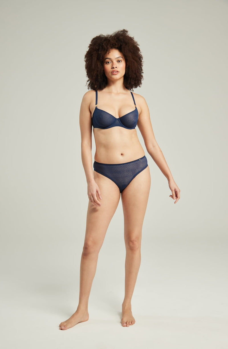 The Sheer Deco High Leg Brief Navy