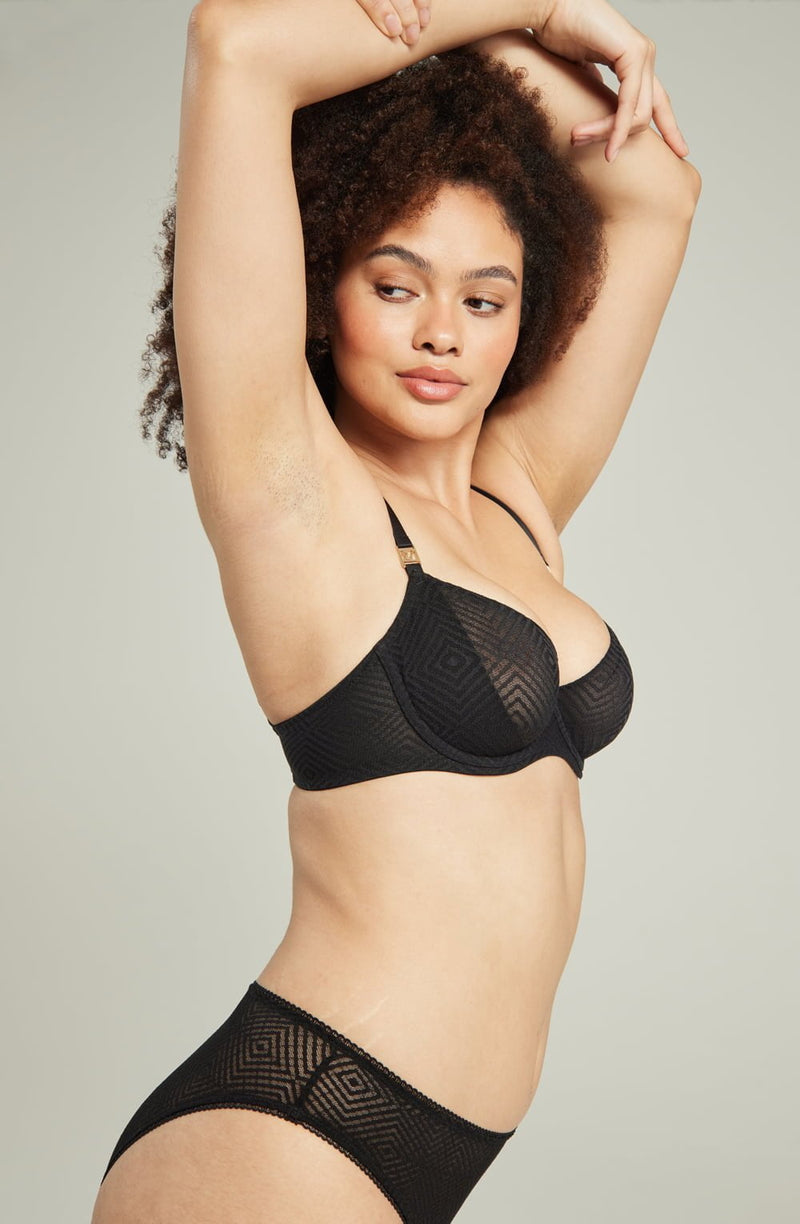 Sheer Deco Lift Balcony Bra in Black - Supportive & Stylish Up to GG Cup