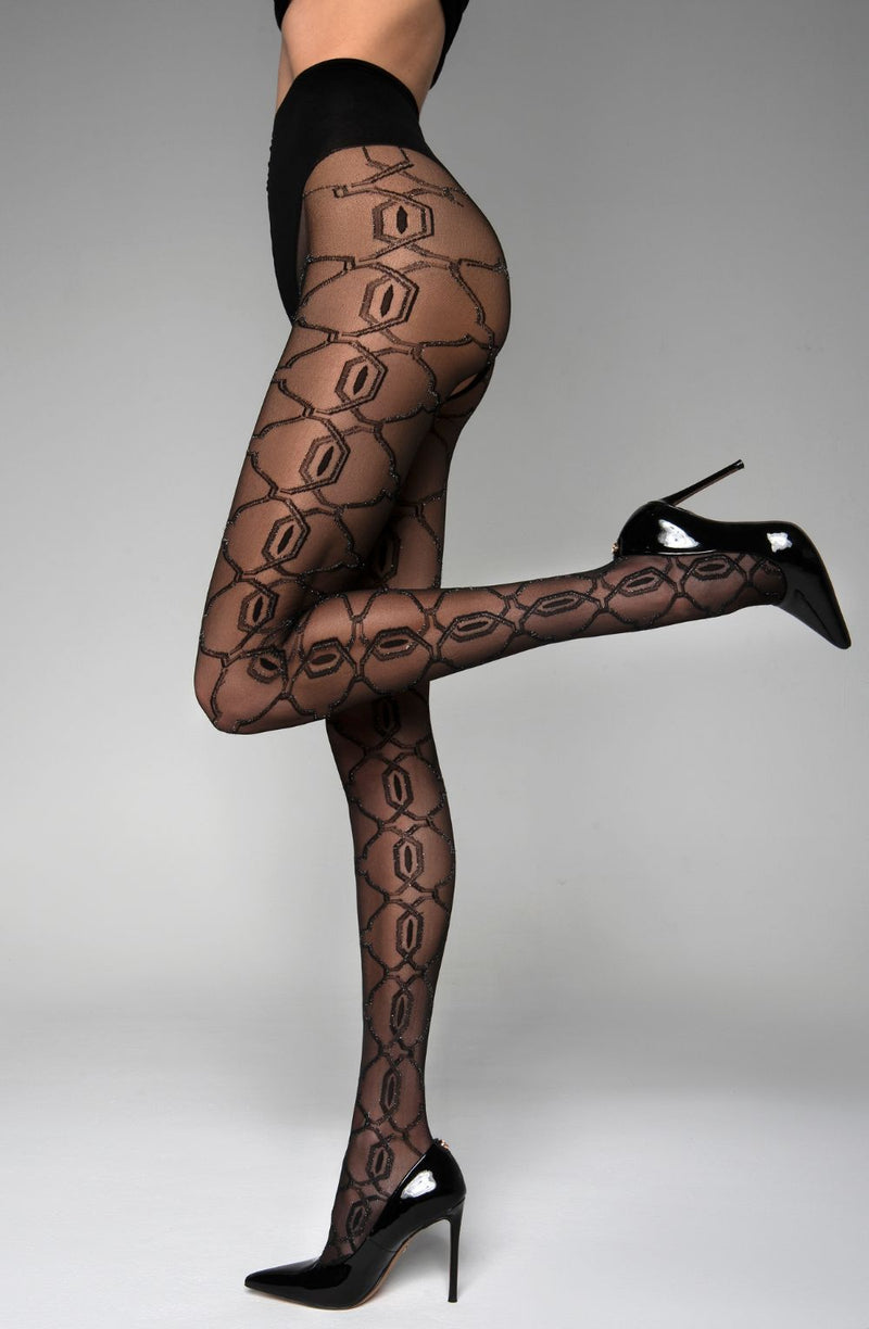 Black Secret BS140 Crotchless Tights With Lurex