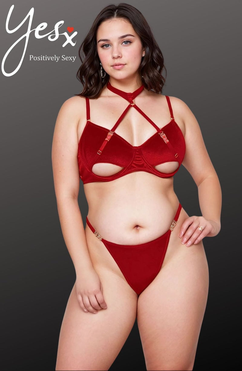 YesX YX872Q Hollow Cut Halter Bra Set Up To 2XL