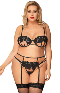 YesX YX953Q 3pc Black Bra Set