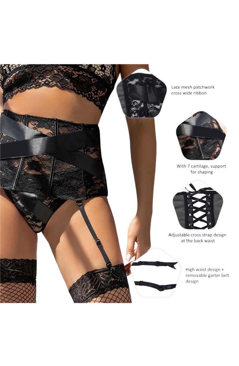 YesX YX984 Suspender Belt & Thong Set Black