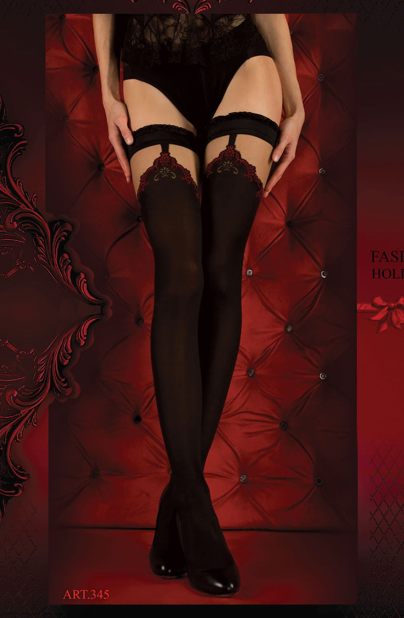 Ballerina 345 Hold Ups - Nero (Black) & Red Stockings | Elegant & Stylish Hosiery