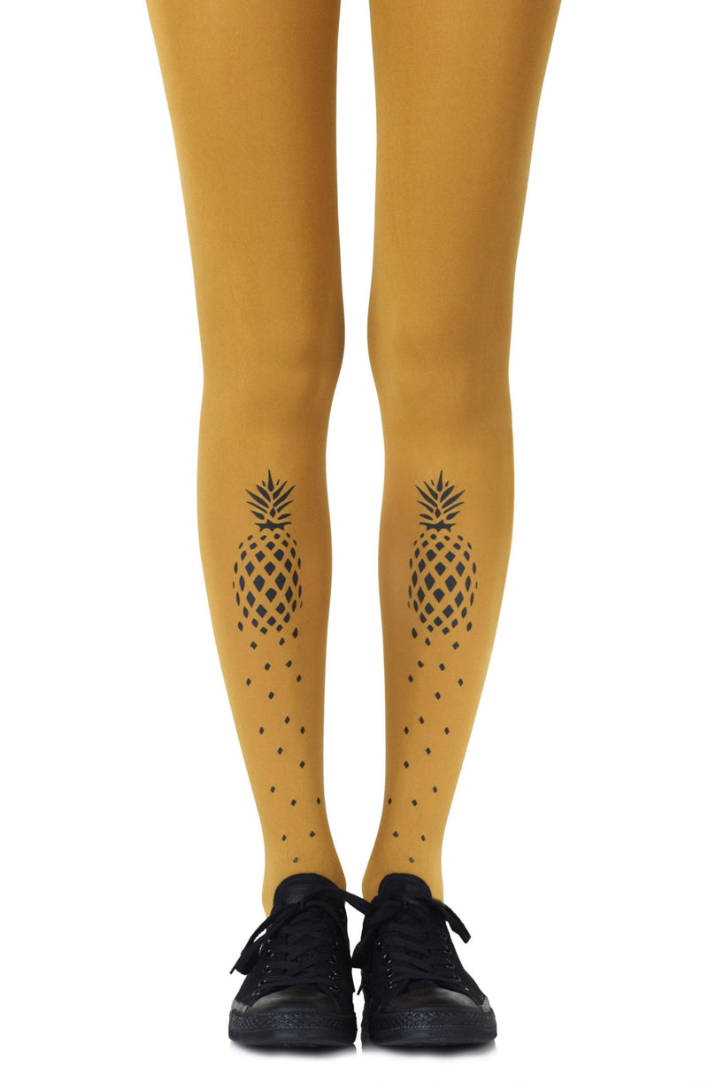 Zohara "If You Like Piña Coladas" Mustard Print Tights