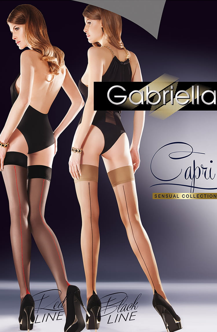 Gabriella Sensual Black Hold Ups with Red Line