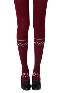 Zohara "Zig Zag Walk" Burgundy Print Tights